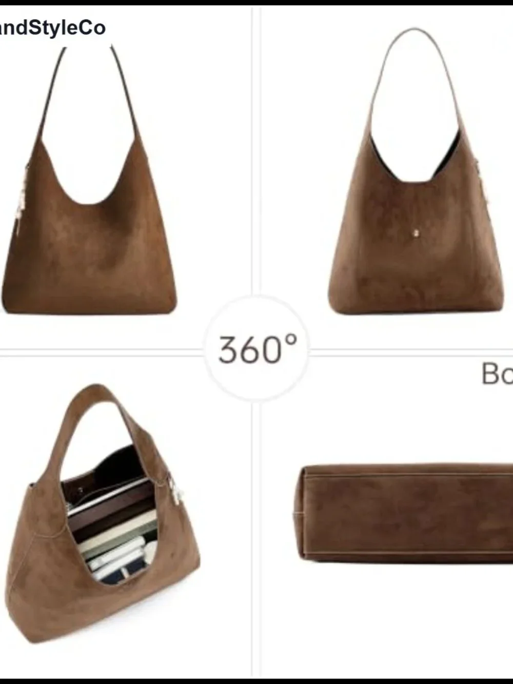 Soft Suede Vegan Leather Slouchy Hobo Shoulder Bag with Magnetic Snap